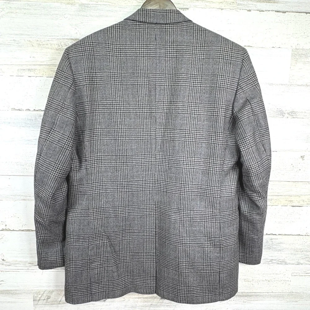 Haggar Collections 42L 100% Lambswool‎ Blazer Glen Plaid Mens Sport Coat Jacket